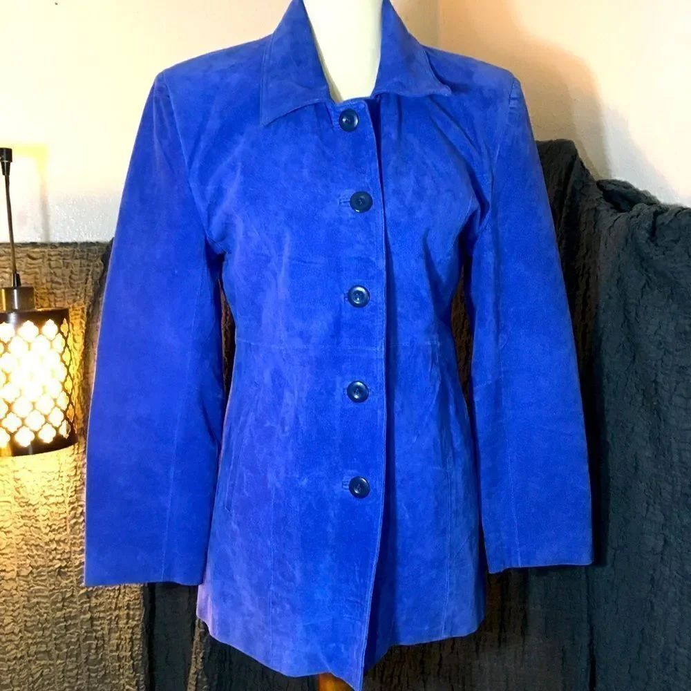 Fushida Trading Vtg Blue Leather Suede Jacket Size 42 (Large)